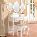 White 3-Piece Wood Make Up 3 Mirror Vanity Dresser Table and Stool Set with 7 Drawers